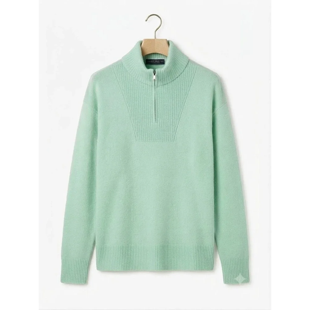 Charter Club 100% Cashmere Mint Green Quarter Zip Sweater Size L - Picture 1 of 10